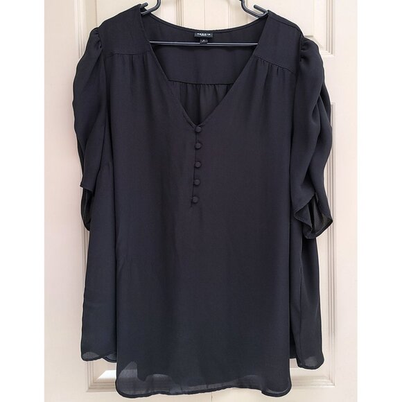 Torrid Harper Georgette V-Neck Ruched Sleeve Blouse Deep Black - Picture 4 of 5